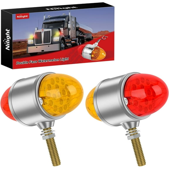 Nilight 34 LED Dual Face Watermelon Light 2PCS Amber and Red Clear Lens Auxiliary SideTurn signal Brake Pedestal Lights IP68 Waterproof for Trailer Semi Trucks Pickup Camper RV