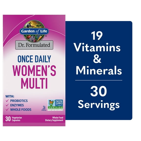 Garden of Life Dr. Formulated Fermented Women’s Health Multivitamin with Wholefoods, Probiotics, Enzymes, and Immune Support, Vegetarian and Gluten Free, 30 Capsules​