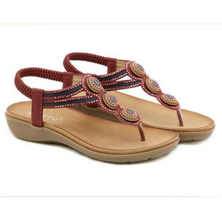 

DAFENGEA Women Flat Sandals Summer Casual Boho Casual Flat Ankle T-Strap Thong Elastic Comfortable Flip Flops Beach Light Weight Wear-Resistant Shoes Gladiator Footwear