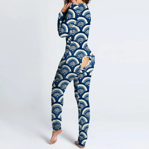 Vantage-Pijama sexual para mujer, Body con estampado navideño en la espalda y el trasero, mono cálido de manga larga, ropa de descanso 2023
