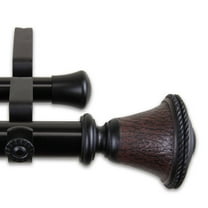 Contemporary Home Living 54-Inch Black Contemporary Double Curtain Rod With a Wooden Knob