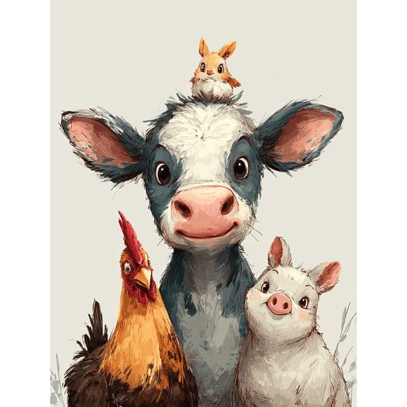 Cute Farm Animal Friends Canvas Print, Wall Art for Living Room Bedroom Kids Room Farmhouse Office Nursery