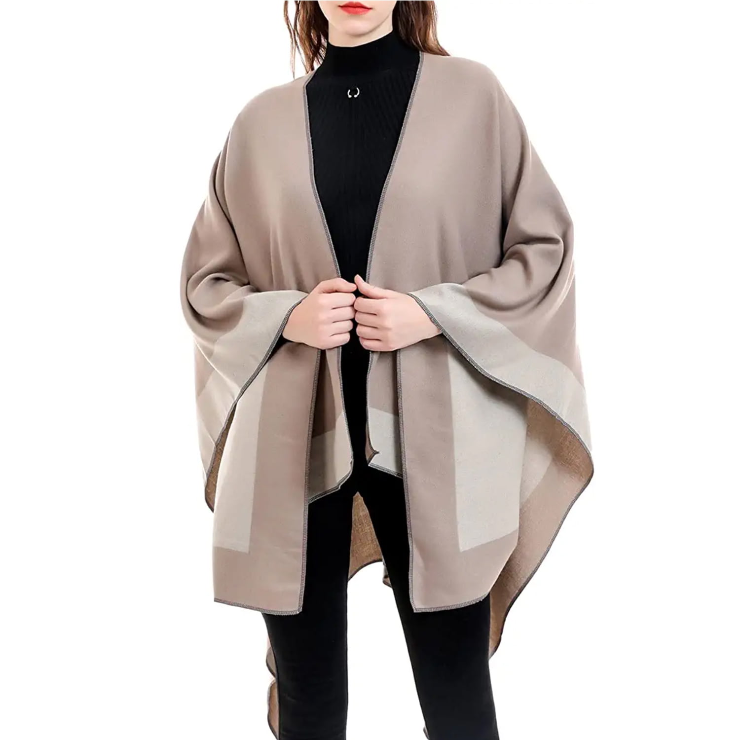 Damen Poncho Ruana Cape Cardigan Sweater Offene Vorderseite Fu00fcr