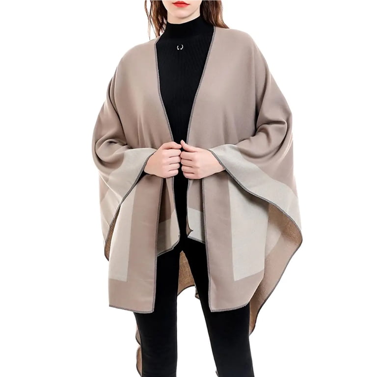 Dames sjaal wrap poncho Ruana Cape vest trui open voorkant voor reizen vlucht cruises, Effen kleur Design - Zwart, one size