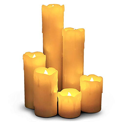 LED Lytes Flameless Candles Battery Powered Candle Set 2 Ivory Wax Amber 