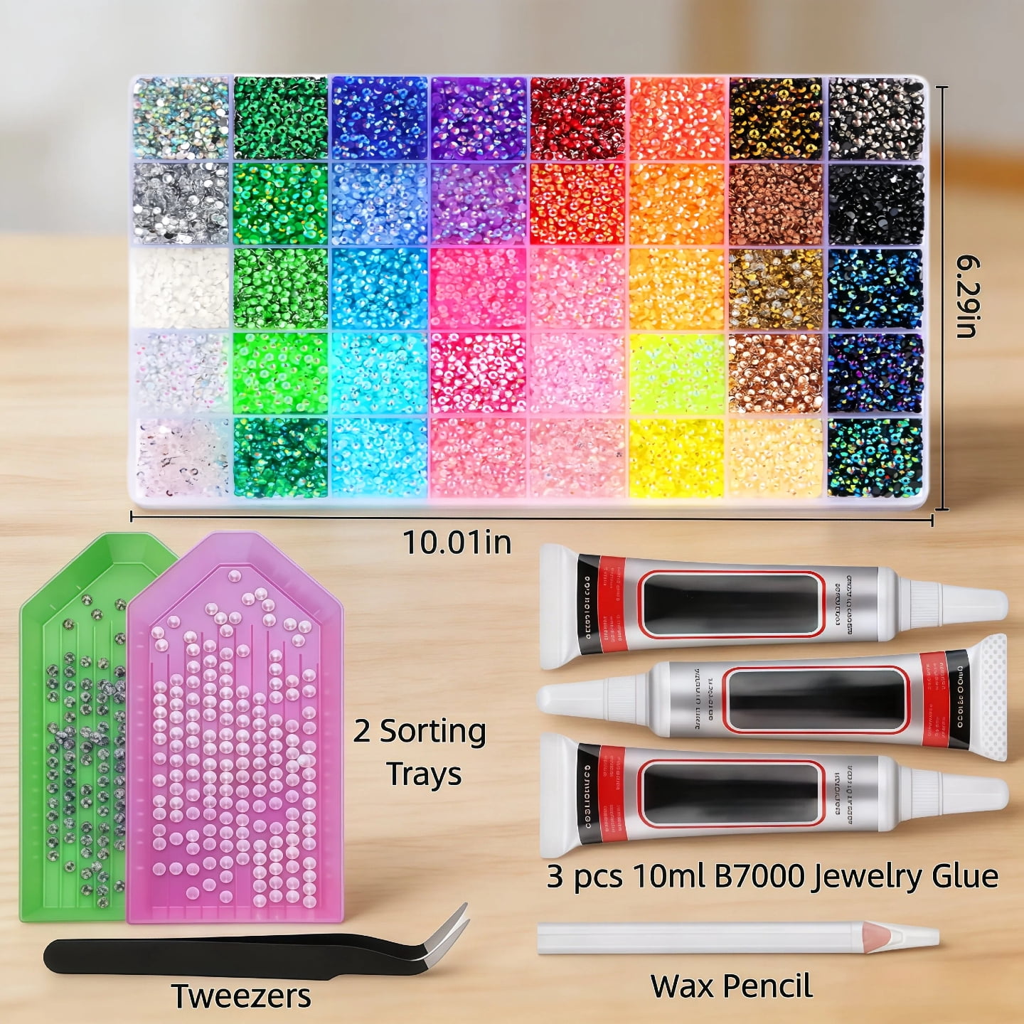 42 Color DIY Resin Rhinestone Kit 32000 Pcs 2-3mm Multicolor Book Bedazzling Kit for Diamond Painting, Clothes, Cup, Shoes, Nails & Craft Projects