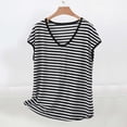 thumbnail image 2 of hoksml Women's V-Neck Striped Cap Sleeve T-Shirts Casual Loose Fit Modal Cotton Blend Summer Tops for Daily Wear, 2 of 5