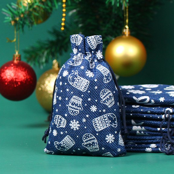 LHWEN Christmas Drawstring Gift Bag Cotton Linen Candy Storage Bag Snowflake Design 10X14CM Santa Sack Canvas Pouch for Holiday Gifts Fireplace Decor Personalizable Pocket for Candy and Small Gifts