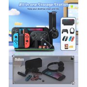 Charging Dock for Switch 2/1, Switch Cooling Fan for Nintendo Switch 2/1/OLED, Storage Stand for JoyCon 2/1 with 12 Card Slots, Controller/Headset Holder, 9 RGB Modes