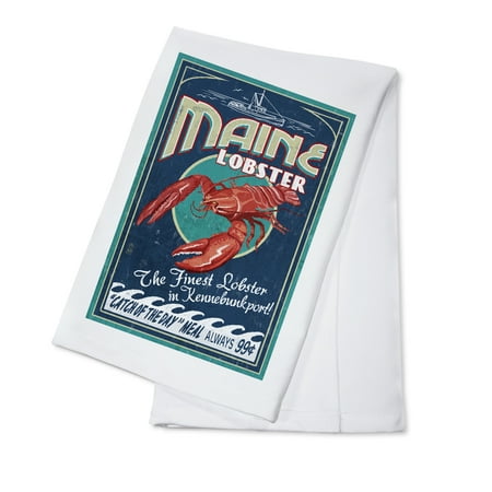 Kennebunkport, Maine - Lobster Vintage Sign - Lantern Press Artwork (100% Cotton Kitchen (Best Maine Lobster Delivery)