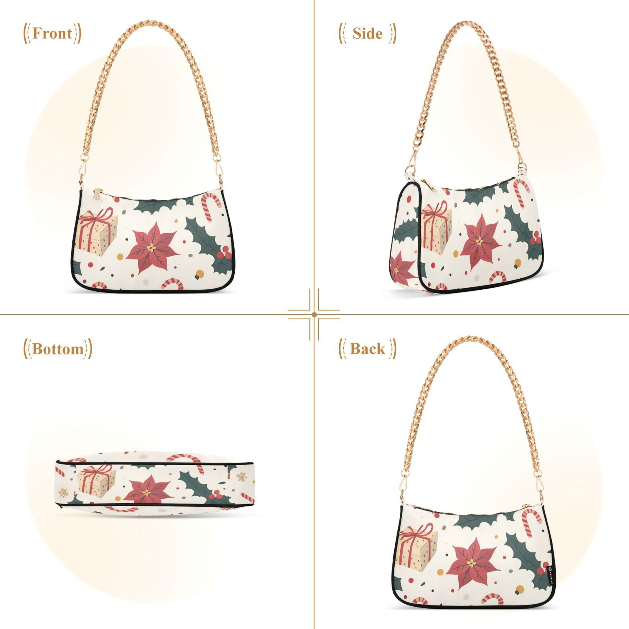 FORMRS Womens Shoulder Bag with Chain Strap Clutch Purse Cute Tote Handbag, Beige Christmas Candy Canes