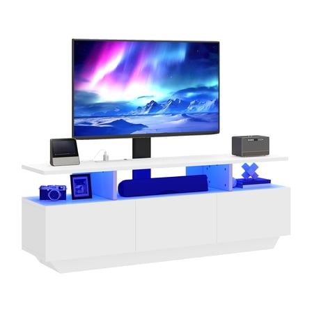 Craftian TV Stand with Mount, Power Outlets & LED, Entertainment Center for Up to 65" TV for Living Room, White