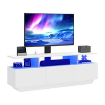 Craftian TV Stand with Mount, Power Outlets & LED, Entertainment Center for Up to 65" TV for Living Room, White