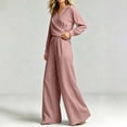 thumbnail image 5 of LEKWK 2 Piece Sets for Women Elegant V Neck Long Sleeve Wrap Top and Wide Leg Pants Casual Matching Sets Vacation Casual Loungewear, 5 of 5