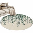 thumbnail image 2 of Round Area Rug 3.3 Ft, Teal Green Eucalyptus Leaves Washable Non-Slip Circle Carpet for Living Room/Bedroom, Spring Plants Country Beige Low-Profile Small Kitchen Mats Collection Rugs for Indoor, 2 of 7
