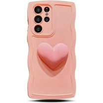 for Samsung Galaxy S22 Ultra Case 6.8", Cute Kawaii 3D Love Heart Aesthetic Curly Wavy Edge Non-Slip Camera Lens Cover Soft Silicone Shockproof Bumper Phone Cover for Women (Pink)