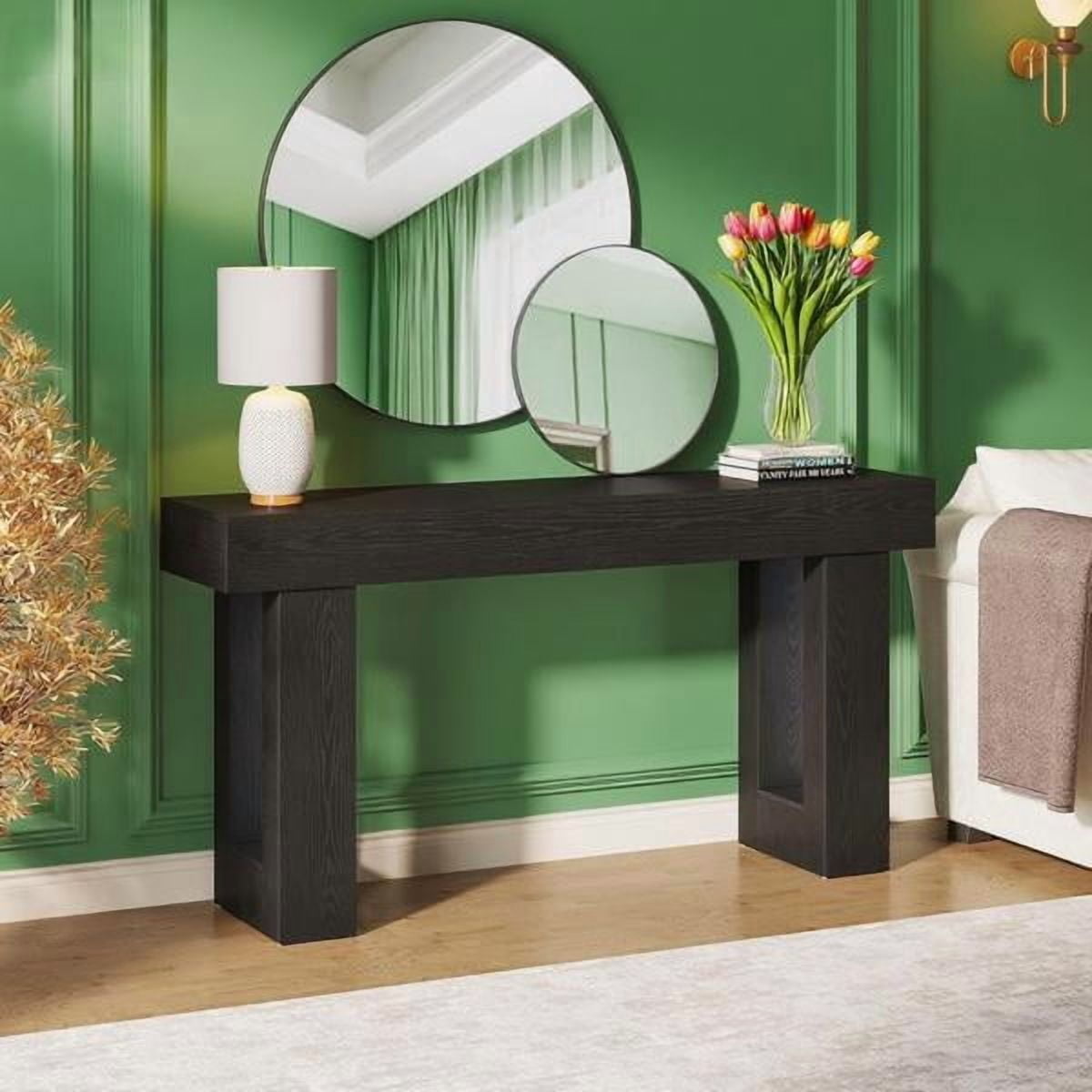 63" Farmhouse Console Table, Rustic Hallway Entryway Table, Engineered Wood MDF, Sturdy with Foot Pads, for Living Room Sofa Hallway, Black