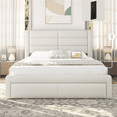 thumbnail image 2 of Fullfurnique Upholstered Platform Bed Frame with Three Storage Drawers, Queen, Beige, 2 of 11