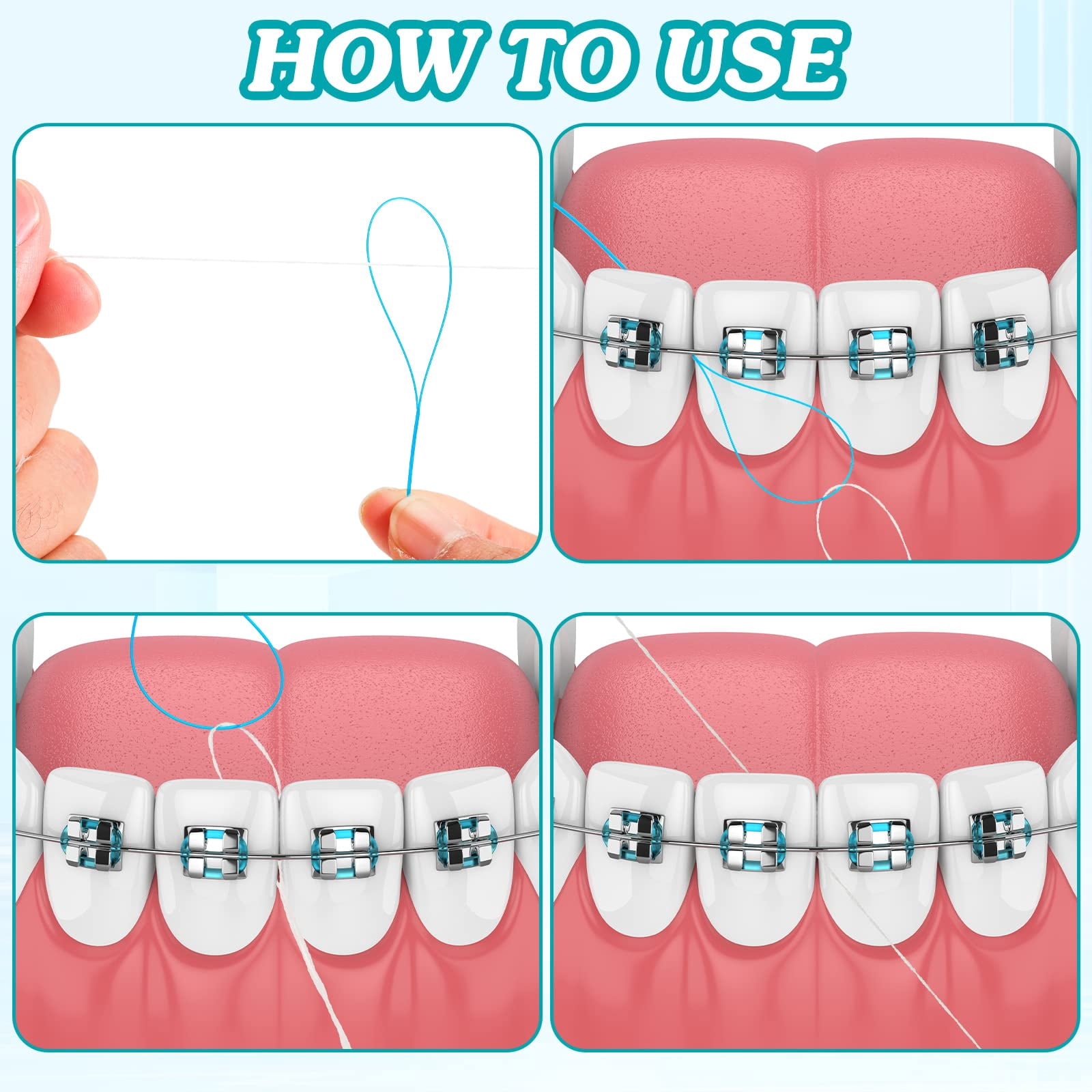 500Pcs Dental Floss Threaders Deep Clean Floss for Braces, Bridges, and Implants, Multifunctional Nylon Loop Design for Your Teeth, Pack of 50(Blue)