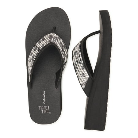 

Time and Tru Women s Embellished Wedge Flip Flops