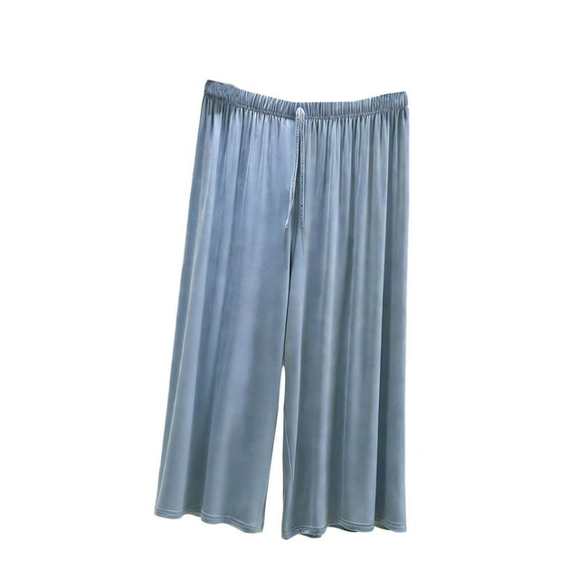Qtocio Womens 3/4 Length Pants,Solid Color Elastic Waist Home Pants Drawstring Closure Casual Bottoms Comfy Sleepwear