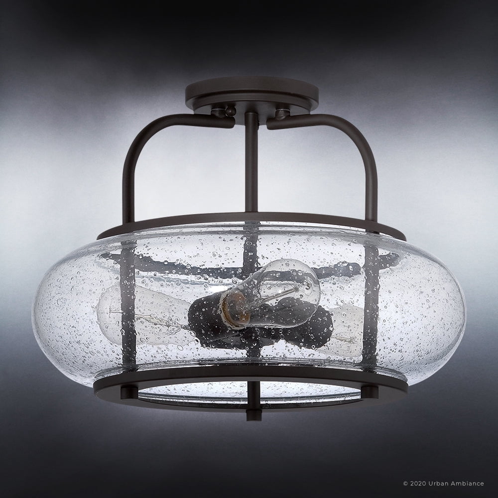Luxury Utilitarian Indoor Ceiling Light, 12.00''H x 16.00''W, with Coastal Style Elements, Nautical Design, Black Bronze Finish and Clear Seeded Glass, UQL3311