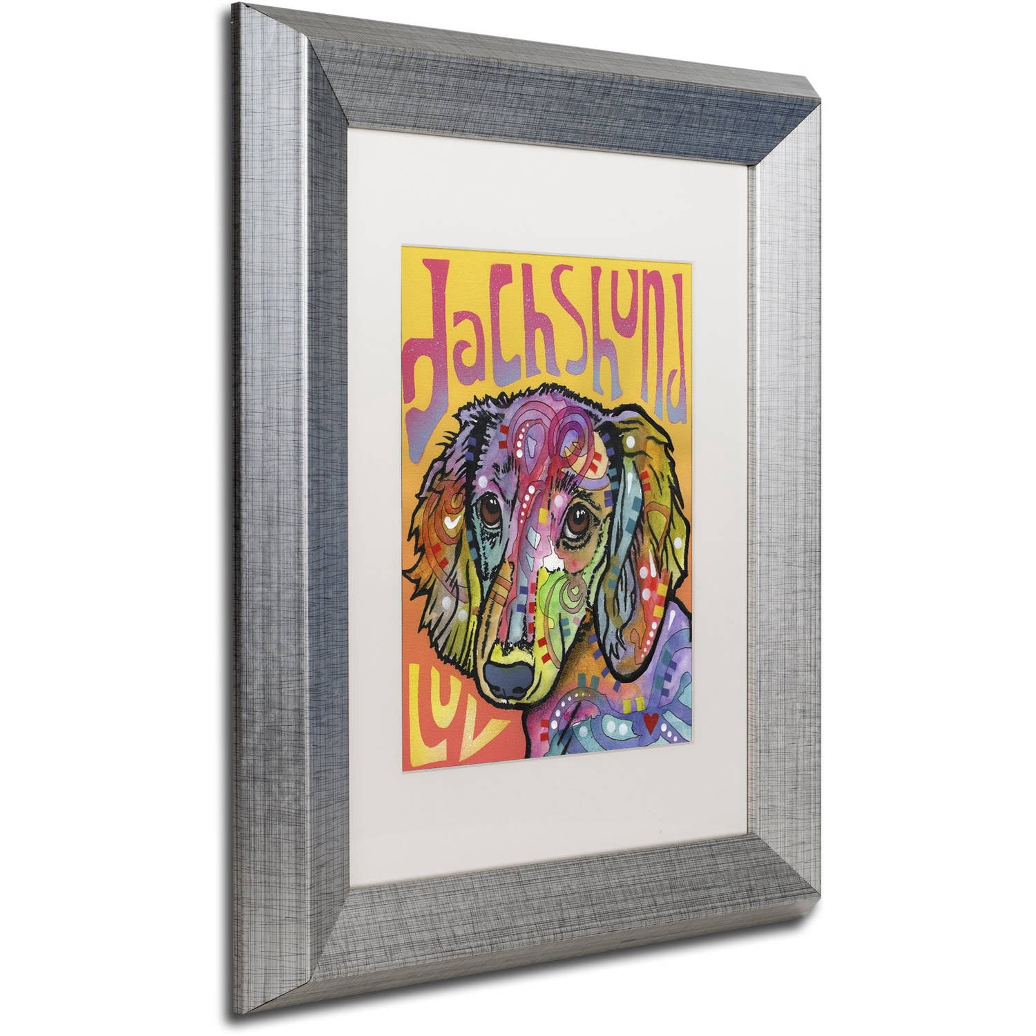 Trademark Fine Art 'Dachshund Love' Canvas Art by Dean Russo, White Matte, Silver Frame
