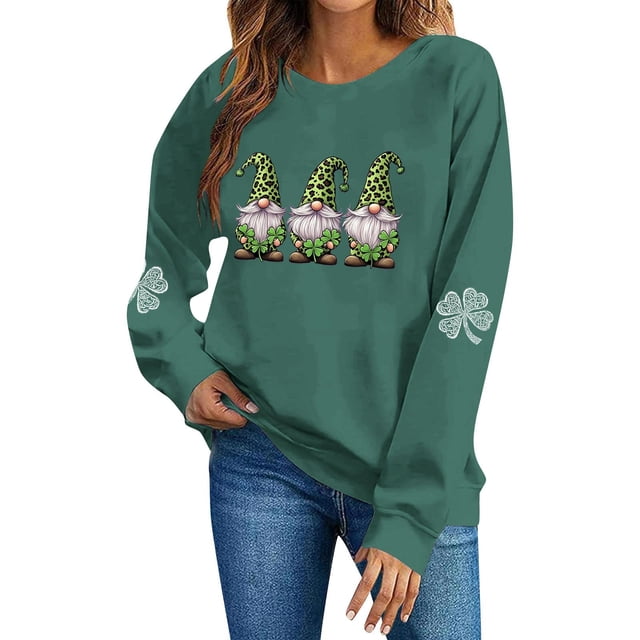 TaTaai Womens St Patricks Day Graphic Print Long Sleeve Crewneck Casual Sweatshirt Holiday Fleece Lined Pullover Top Winter Warm Gift