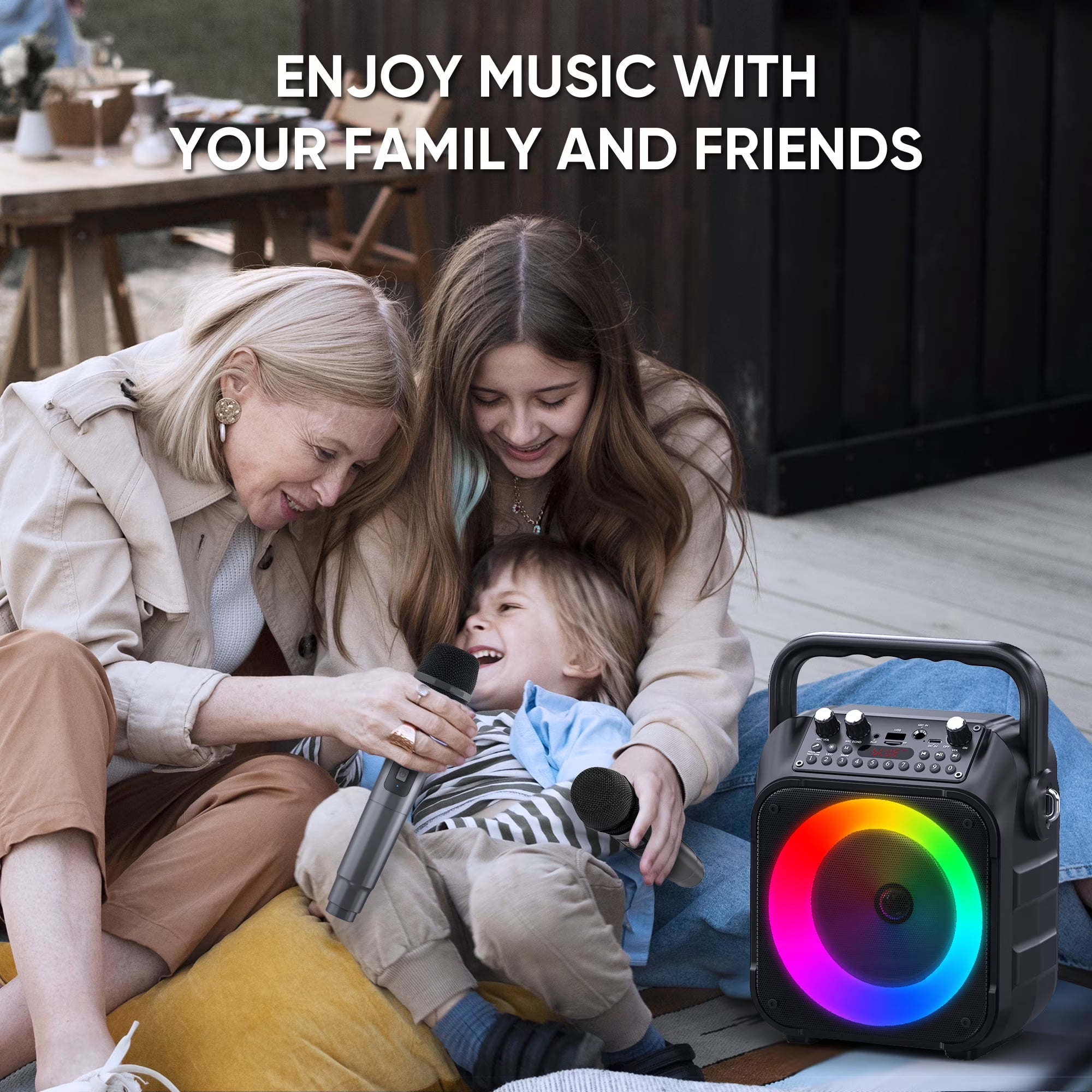 Bonaok Karaoke Machine for Adults with 2 Wireless Microphones, Portable Karaoke Machine, Karaoke Microphone with PA System for Home Party, Black