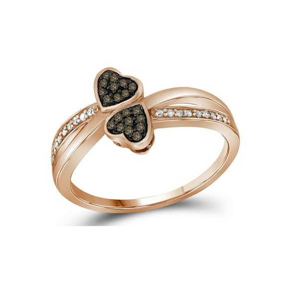 1/10 Carat (Ctw J-K, I2-I3) Enhanced Champagne and White Diamond Heart Promise Ring in 10K Rose Pink Gold