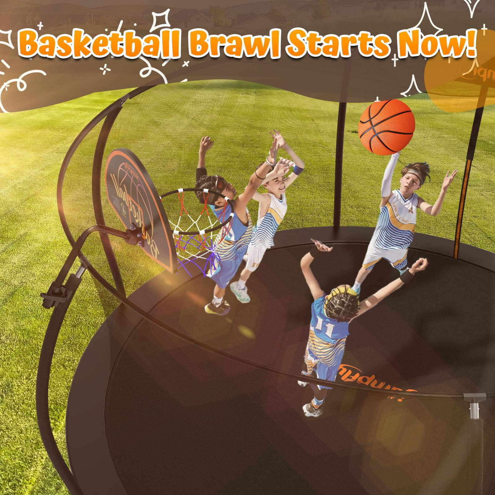 Jumpfly 2025 NEW Tranpoline 10FT Tranpoline Outdoor for Kids and Adults Recreational Tranpolines with Enclosured Net Basketball Hoop Blue trampoline