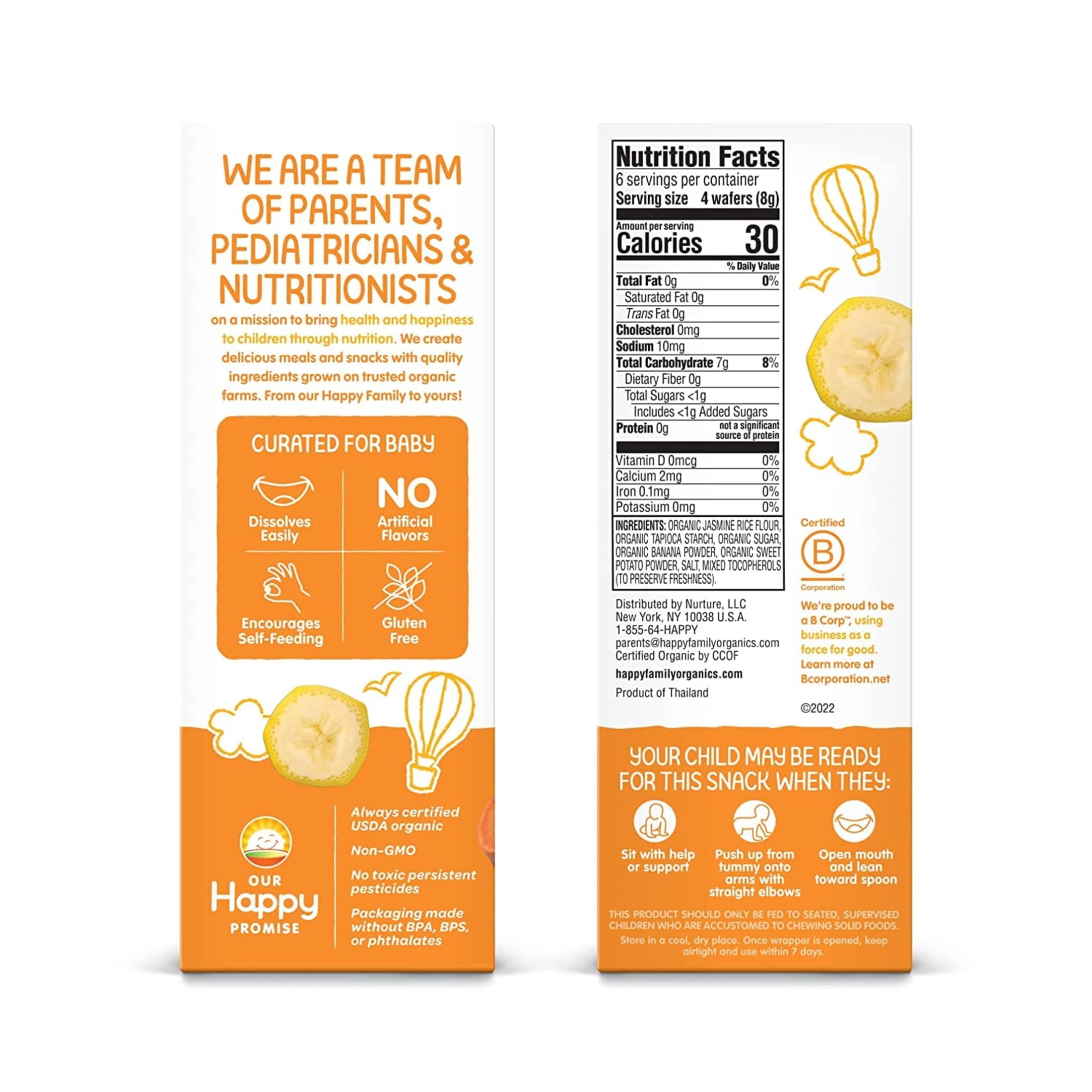 (2 pack) Happy Baby Organics Teethers, Sweet Potato & Banana Organic Gluten Free Gentle Teething Wafers, Box of 12-2packs (24 wafers)
