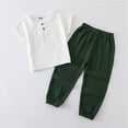 thumbnail image 6 of Kkkded Boys Girls Solid Color Cotton Linen Pants Two-Piece Set for Kids Baby Spring Summer Short-Sleeved Solid Colour Tops Set 12 Months - 8 Years, 6 of 9