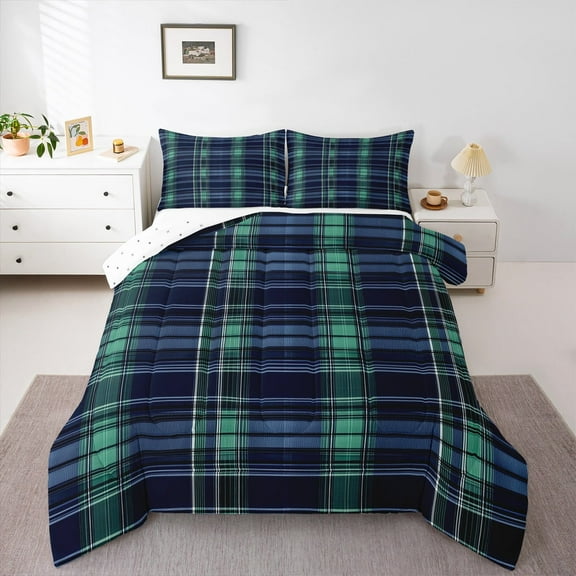 Manfei Geometric Plaid 2pcs Bedding Comforter Set for Teens Female Men,Retro Grid Twin Comforter Sets,Vintage Buffalo Breathable Bedding Set,Ultra Soft Home Decor,Reversible