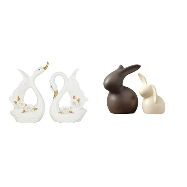 Estatuas de cisnes,Estatua de cisne de cerámica Escultura de mesa de cisne Elegante,Estatua de cerámica,Juego de estatuas de cerámica para decoración de mesa de oficina en casa,Figuras para
