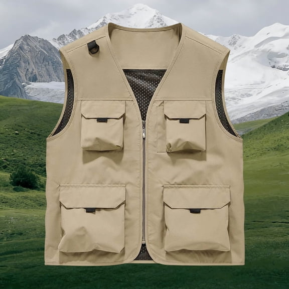 Ynynloco Men's Casual Breathable Lightweight Outdoor Fishing Work Safari Travel Hunting Photo Cargo Vest Jacket Multi Pockets