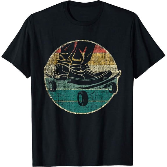 【New Arrival】Vintage Retro Sunset Stripe Skateboard Foot Silhouette Graphic T-Shirt, Unisex Cotton Crew Neck Old School Skate Casual Tee, Retro Skater Gift