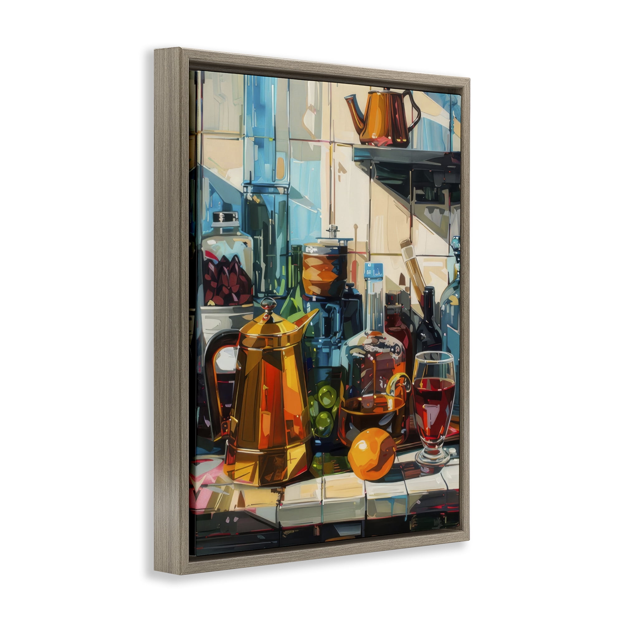 Stupell Industries Kitchen Counter Cocktails Food & Beverage Painting Brown Floater Framed Canvas Art Print Wall Art, 17 x 21