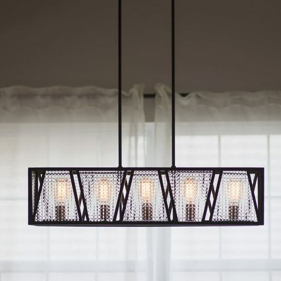 Oslo 5L Black Urban Loft Linear Chandelier Island Pendant Light Fixture