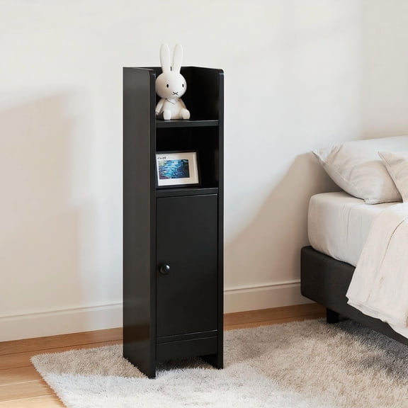 Barara King Slim Corner Bathroom Cabinet with Door and Adjustable Shelf, Space-Saving Floor Storage for Small Bathroom, Freestanding Unit, Black