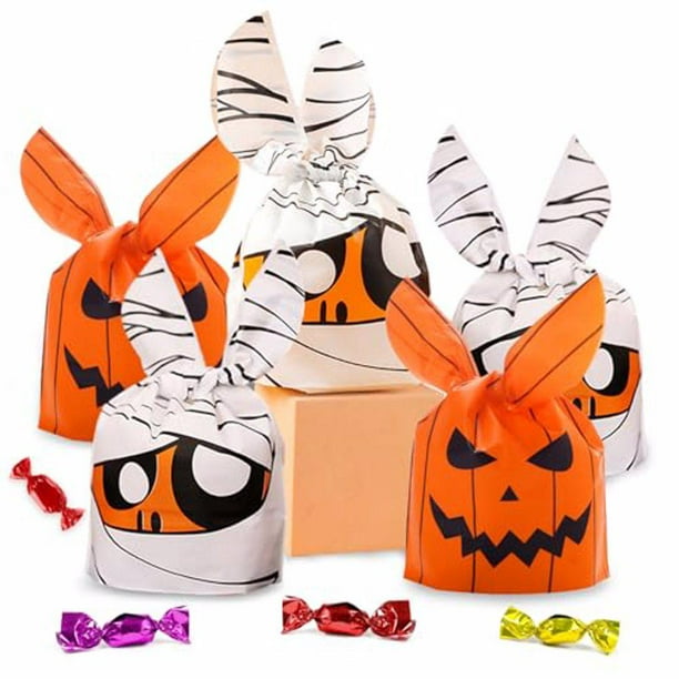 Advancent Bolsa de calabaza duradera para dulces y galletas, bolsas de plástico EVA inodoras y no tóxicas, 100 piezas Kits de decoración para fiestas