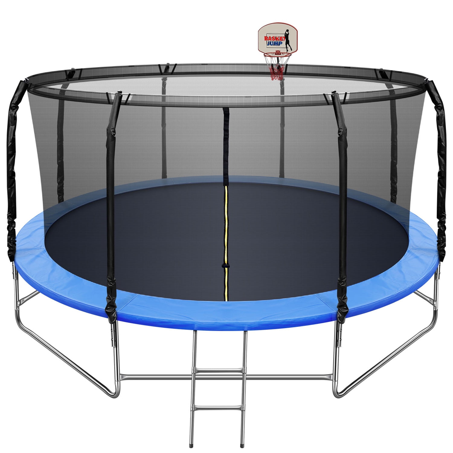 Trampoline With Enclosure Safety Net And Basketball Hoop, 14x14x8.2ft