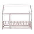 thumbnail image 5 of Noble House Gaiety Twin Size House Floor Bed for Kids, Rubber Wood Frame with Roof and Fence Guardrails, Pink, 5 of 11