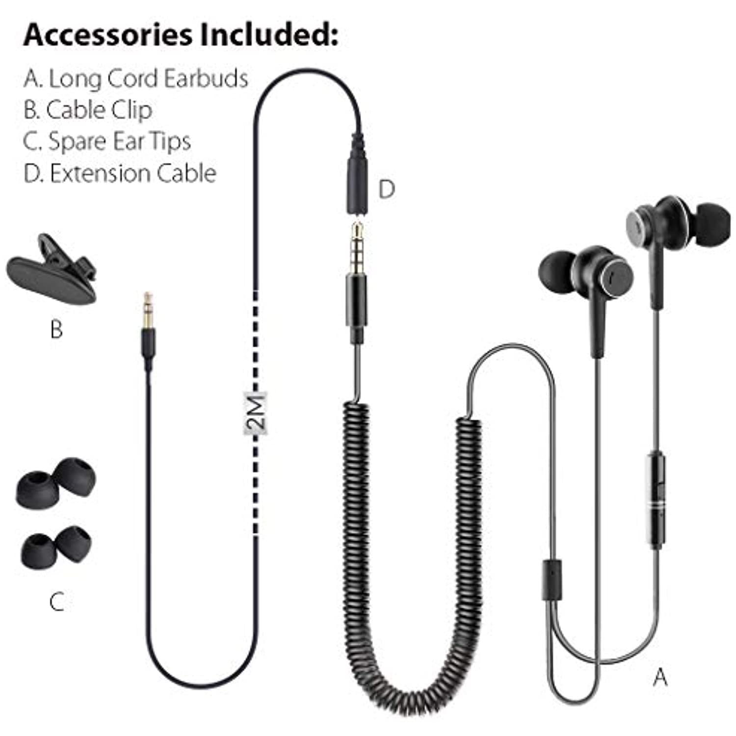 3.5mm Extension Cable Earbuds Earphones 