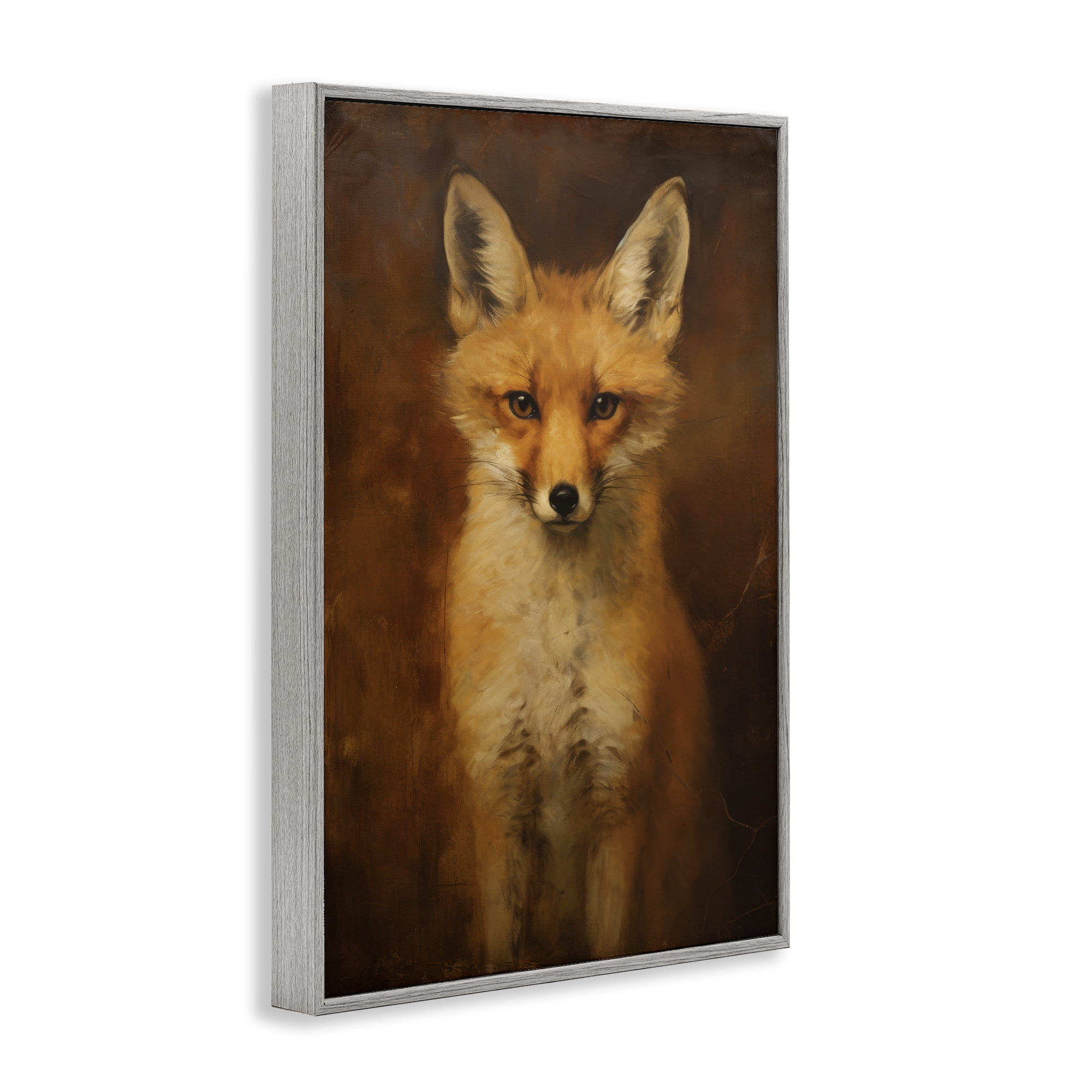 Stupell Industries Stoic Baby Fox Animals & Insects Painting Gray Framed Art Print Wall Art, 20 x 30