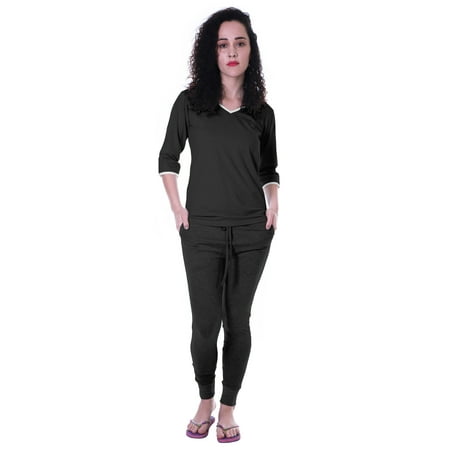 

Moomaya Womens Plain Nightwear Set w/ Pyjama Cotton Sleepwear 2 Pcs Nightdresses