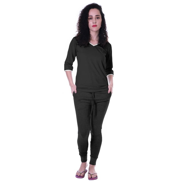 Moomaya Ensemble de Nuit Uni pour Femmes avec Pyjama en Coton Tenue de Nuit 2 Pcs Chemises de Nuit
