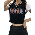 thumbnail image 4 of Kiapeise Women Sexy Knitted Vest, Sleeveless V-neck Off-the-shoulder Short Waistcoat, Black/ Red/ Light Blue/ Dark Blue/ Brown, 4 of 7