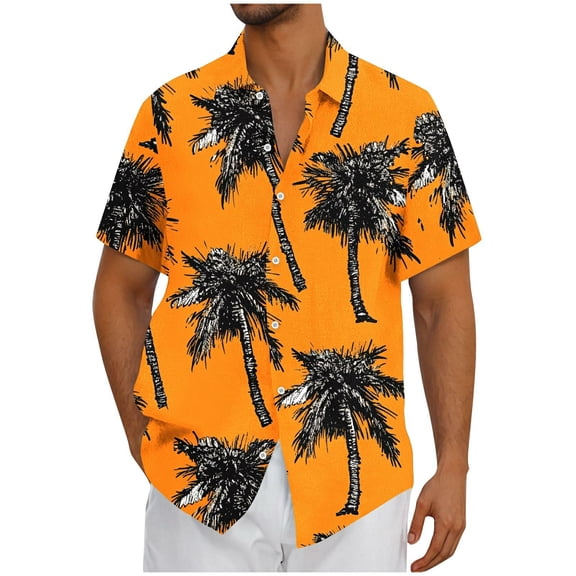 Quinlirra Men's Hawaiian Printed Button-Up Shirts Casual Short Sleeve Beach Summer Shirt