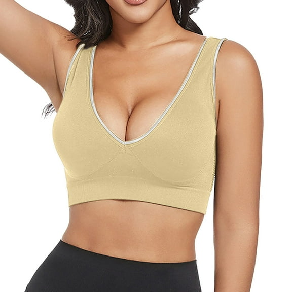 HOWPAY Wireless Bras for Women Push up Full Coverage No Underwire Supportive Stretch Sports Pullover Bralettes Comfortable Soft Underwear Beige L